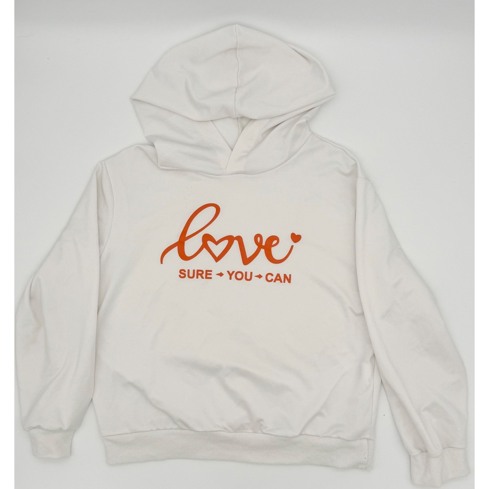 SHEIN Kids White Love Sure You Can Graphic Hoodie Size 10Y